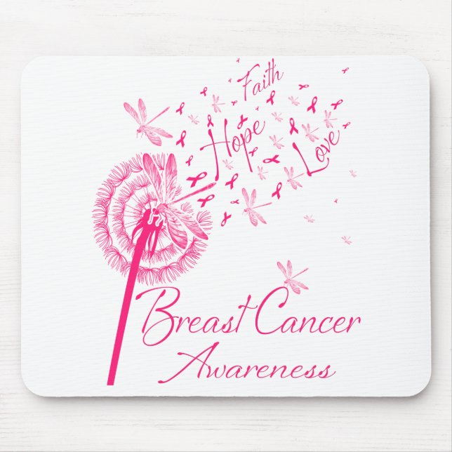 Dandelion Faith Hope Love Breast Cancer Awareness Mouse Mat (Front)