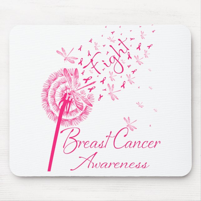 Dandelion Fight Breast Cancer Awareness Dragonfly. Mouse Mat (Front)