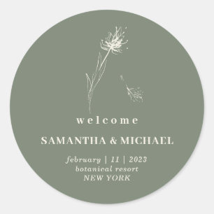 Dandelion Floral Boho Sage Welcome Party Classic Round Sticker