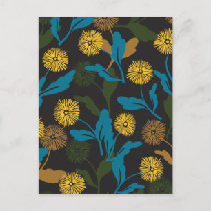 Dandelion floral pattern black ver postcard
