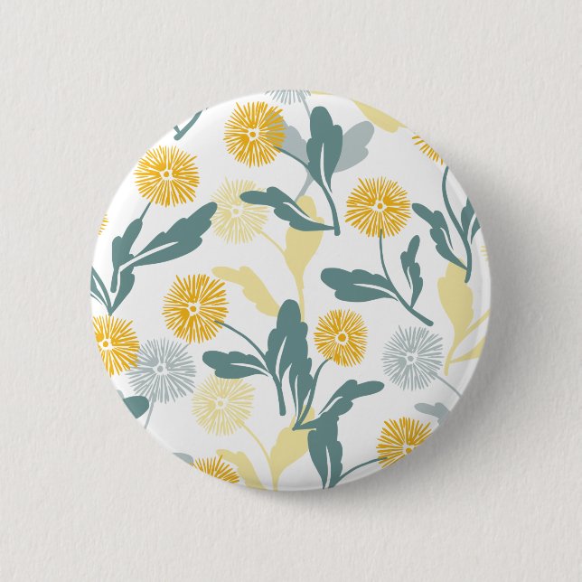 Dandelion floral pattern white ver 6 cm round badge (Front)