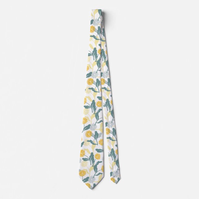 Dandelion floral pattern white ver tie (Front)