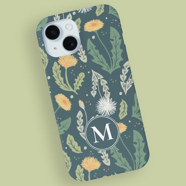Dandelion Floral Weed Pattern Case-Mate iPhone Case (Dandelion Pattern with Monogram)