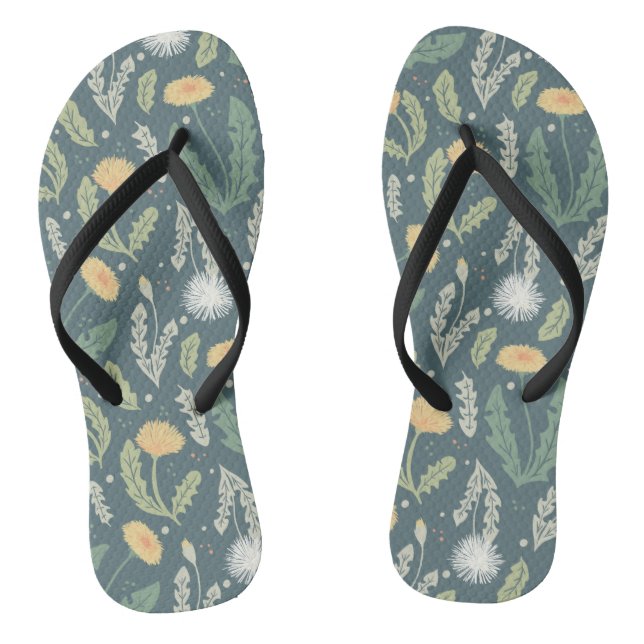 Dandelion Floral Weed Pattern Flip Flops (Footbed)