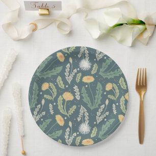 Dandelion Floral Weed Pattern Paper Plate