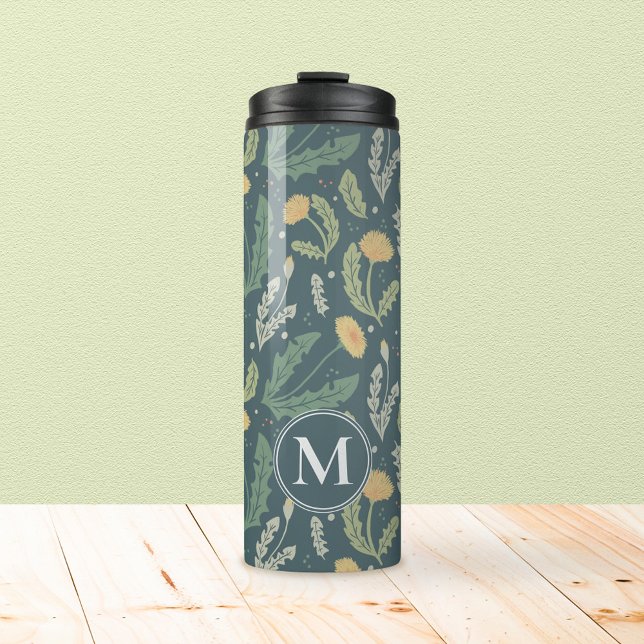 Dandelion Floral Weed Pattern Thermal Tumbler (Thermal Dandelion Pattern Tumbler with Monogram)