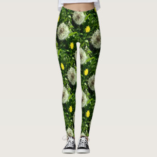 Dandelion flower and seed head pattern leggings