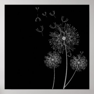 Dandelion flower black and white art poster