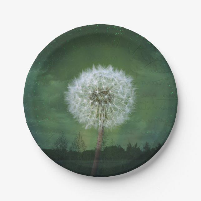 Dandelion Flower Fluff Starry Sky Art Paper Plate (Front)