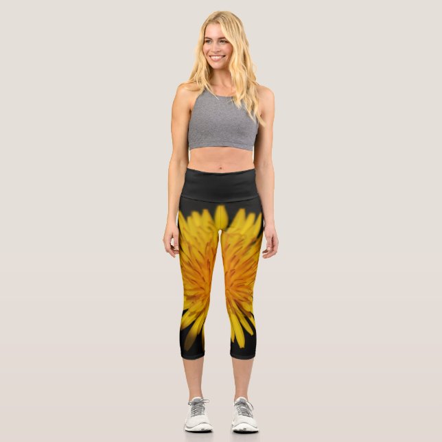 Dandelion Flower lecapcna Capri Leggings (Front)