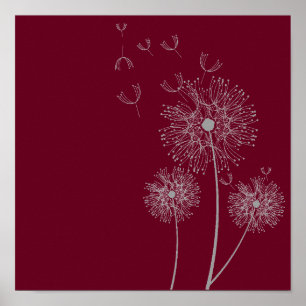 Dandelion flower on burgundy art poster