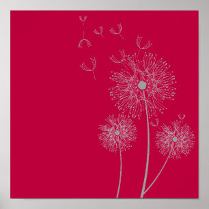 Dandelion flower on pink art poster