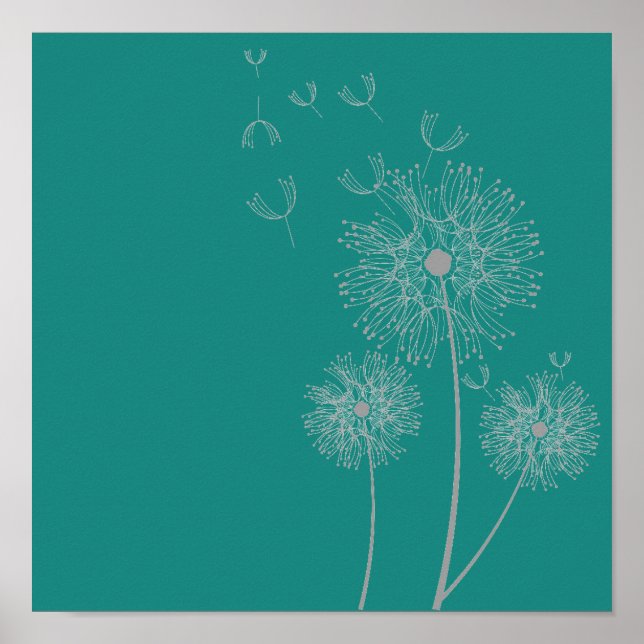 Dandelion flower on teal art poster (Front)