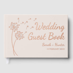 Dandelion Flower Rose Gold Foil Wedding Guest Book