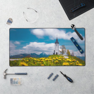 Dandelion flowers at church of st primus Jamnik Sl Desk Mat