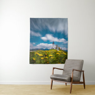 Dandelion flowers at church of st primus Jamnik Sl Tapestry