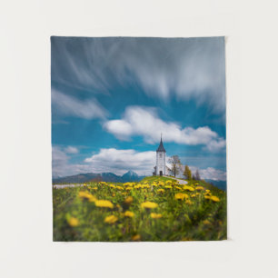 Dandelion flowers at church of st primus Jamnik Sl Tapestry