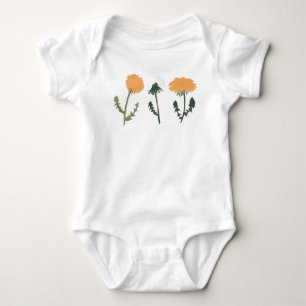 Dandelion Flowers Orange Floral Motif Baby Bodysuit