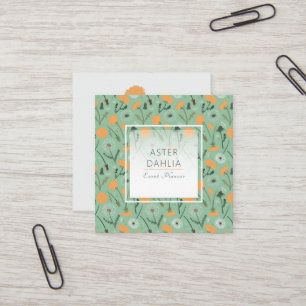 Dandelion Flowers Orange Floral Pattern Square Business Card