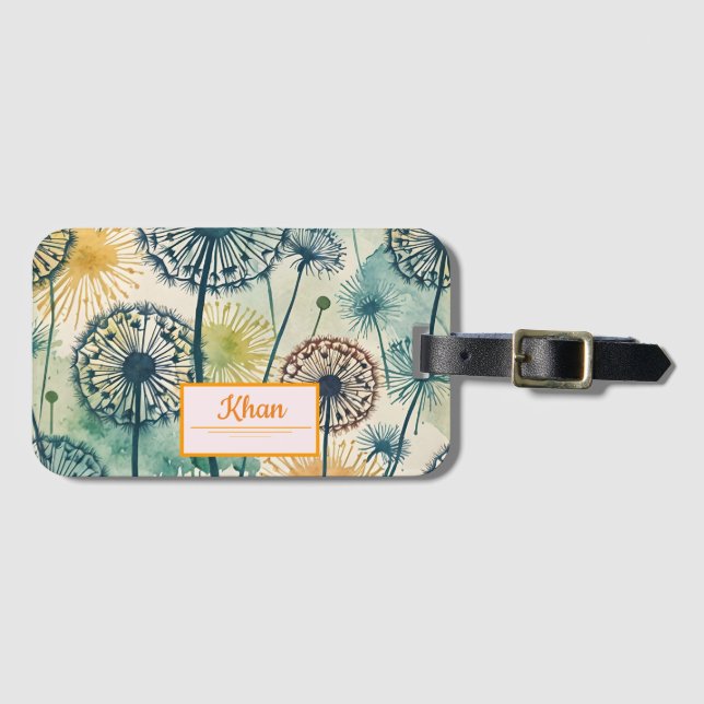 Dandelion flowers pattern digital art personalised luggage tag (Front Horizontal)