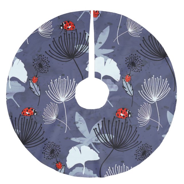 Dandelion Ginkgo: Abstract Hand Drawing Brushed Polyester Tree Skirt (Front)
