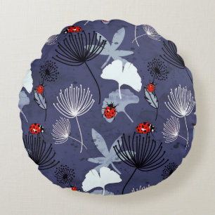 Dandelion Ginkgo: Abstract Hand Drawing Round Cushion