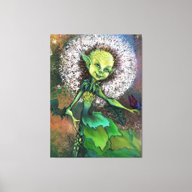 Dandelion Girl and Butterfly Canvas Print Painting (Front)
