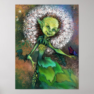 Dandelion Girl and Butterfly Poster - Painting