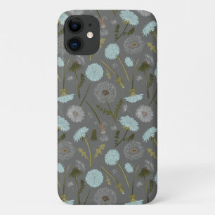 Dandelion Grey Blue Floral Pattern iPhone 11 Case