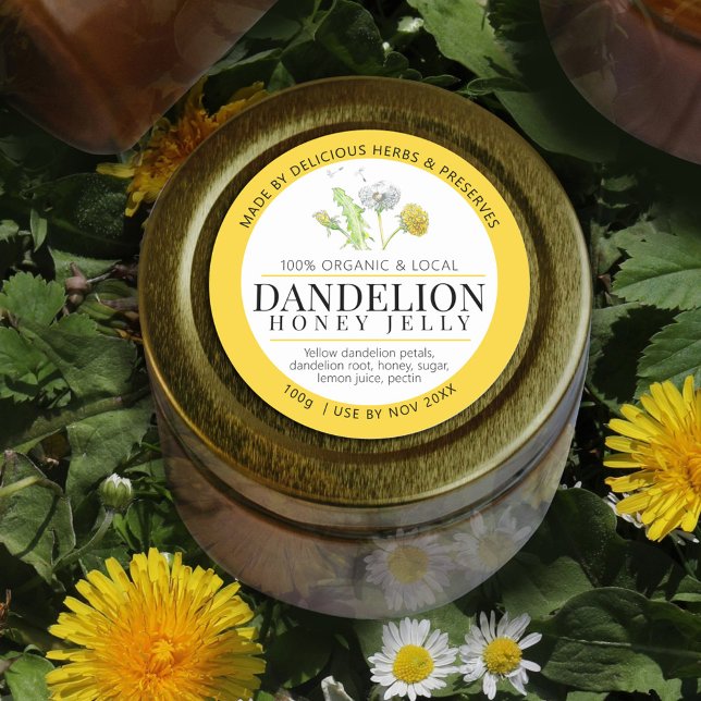 Dandelion honey jelly flower art yellow classic round sticker (Creator Uploaded)