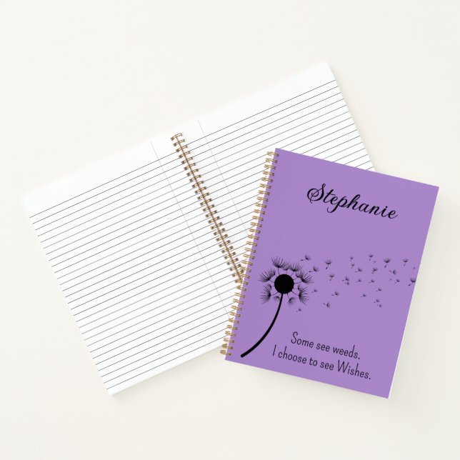 Dandelion In The Wind -  I Choose Wishes Purple Notebook (Inside)
