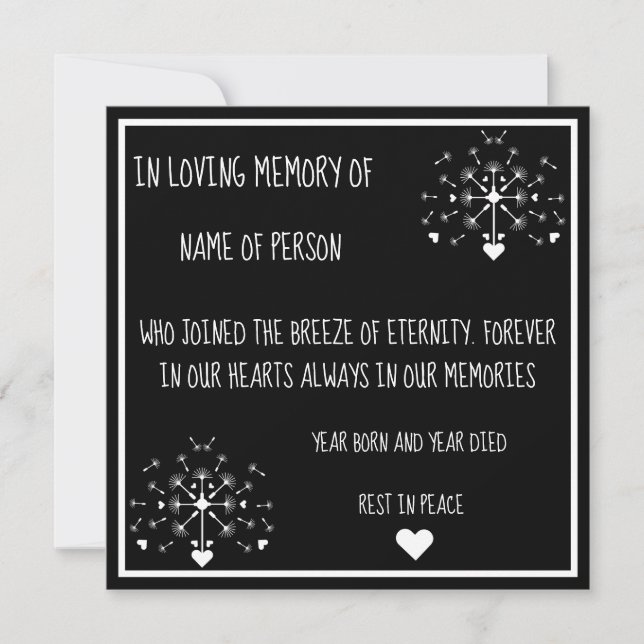 Dandelion In The Wind In Loving Memory Of Card (Front)