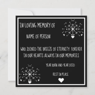 Dandelion In The Wind In Loving Memory Of Card