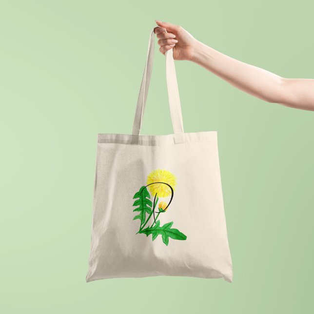 Dandelion in watercolour with initial 1 side tote bag (Creator Uploaded)