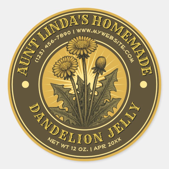 Dandelion Jelly Vintage Label Template (Front)