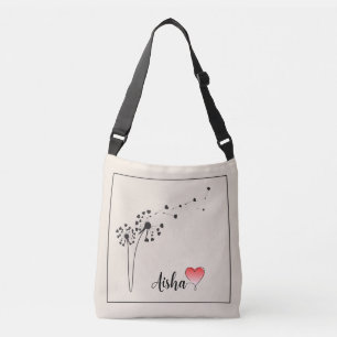 Dandelion Love Hearts with Inspirational Words - Crossbody Bag