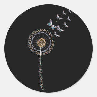 Dandelion made entirely of butterflies classic round sticker