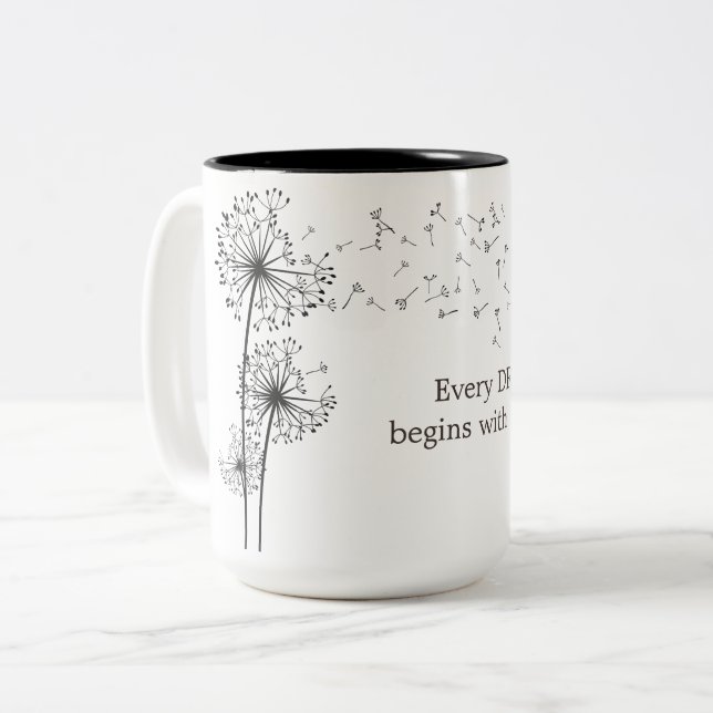 Dandelion Make A Wish Quote Two-Tone Coffee Mug (Front Left)