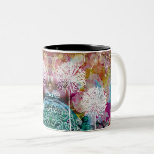 Dandelion Make a Wish Watercolor Personalise quote Two-Tone Coffee Mug