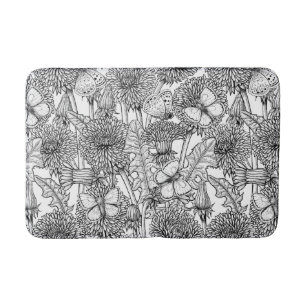 Dandelion meadow in black and white bath mat
