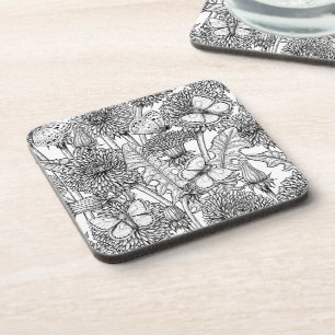 Dandelion meadow in black and white coaster