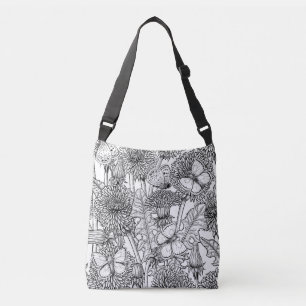 Dandelion meadow in black and white crossbody bag