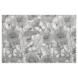 Dandelion meadow in black and white fabric