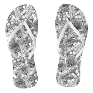 Dandelion meadow in black and white flip flops