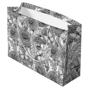 Dandelion meadow in black and white large gift bag