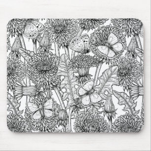 Dandelion meadow in black and white mouse mat