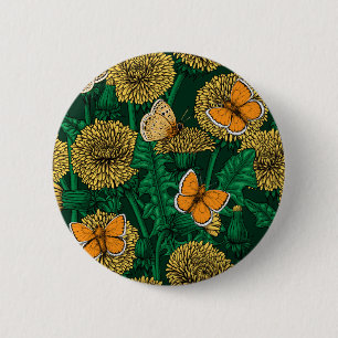 Dandelion meadow on dark green 6 cm round badge