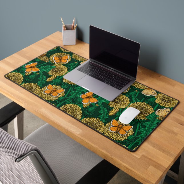 Dandelion meadow on dark green desk mat (Office 2)