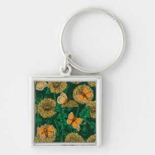 Dandelion meadow on dark green key ring