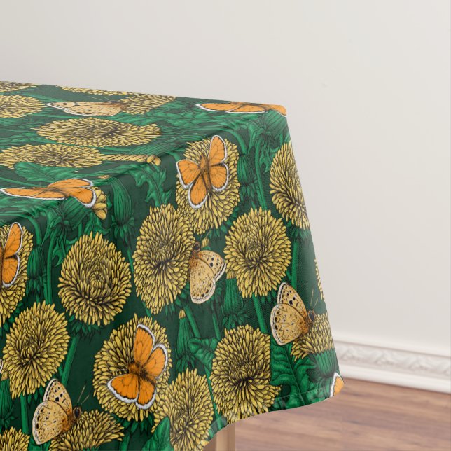 Dandelion meadow on dark green tablecloth (In Situ)